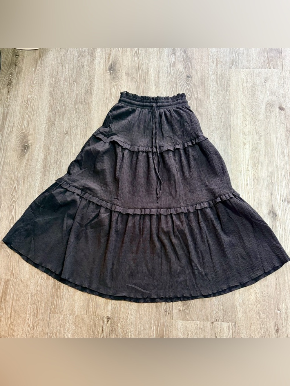 Women's Black Tiered Maxi Milkmaid Skirt with Elastic Waist